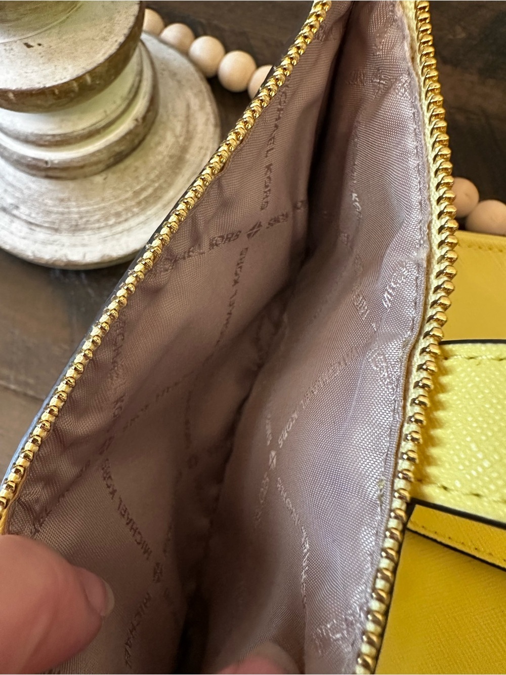 Michael Kors Bright sunshine Yellow staffino Leather Wristlet Clutch - Picture 9 of 12